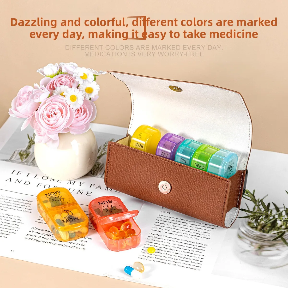 

14-секционный еженедельный органайзер для таблеток — магнитный кожаный футляр, просторный дизайн
