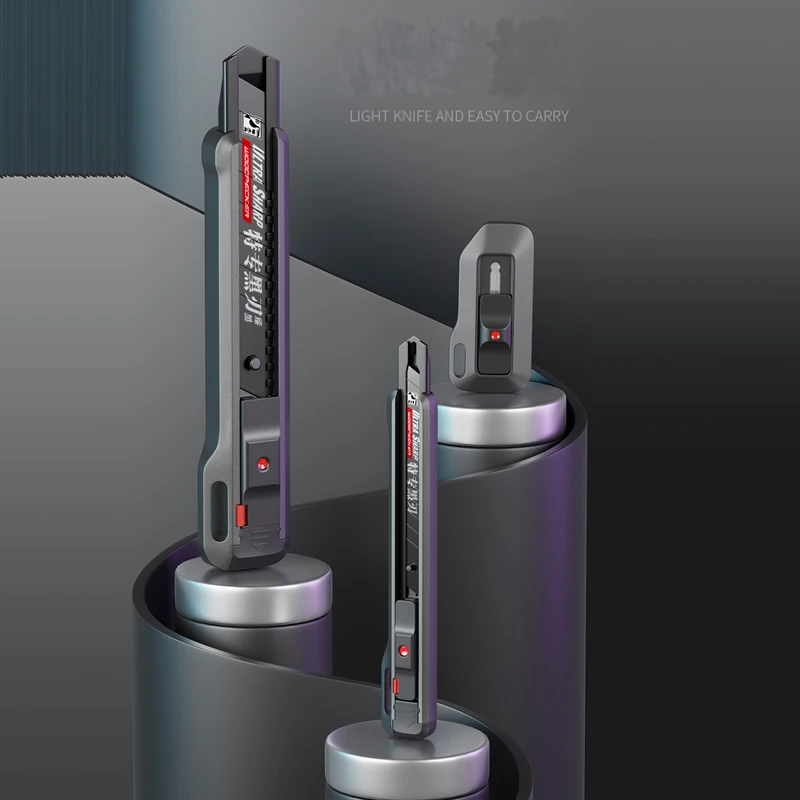 سكين فائدة قابلة للسحب ، شفرات من الفولاذ الكربوني الأسود ، قاطع الصناديق ، أدوات القطع الصغيرة ، أداة فتح الحزم ، القفل التلقائي ، 18: 9 #2