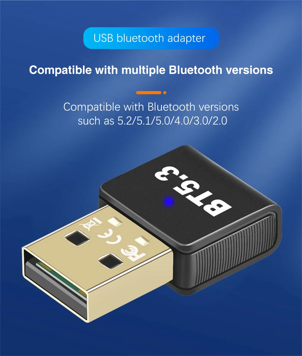 2 IN 1 Bluetooth 5.3 Audio Adapter USB Dongle Wireless Audio Transmitter Receiver for Speaker Keyboard Mouse Printer for PC