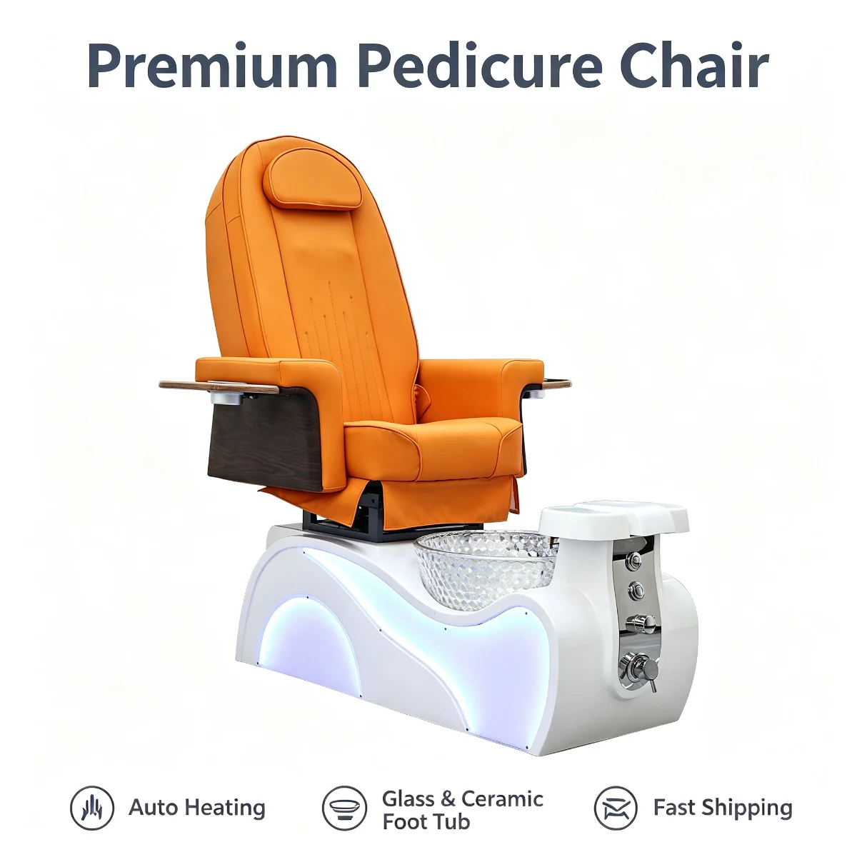 Orange Pedicure Chair Blue LED Light Electric Foot Spa Massage Salon Furniture