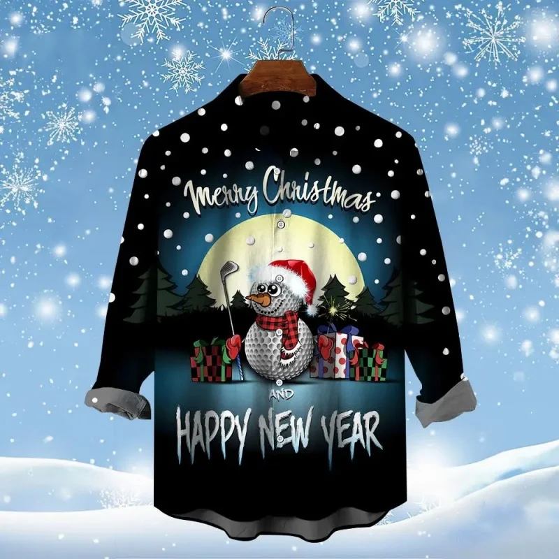 

Golf Santa Claus Shirts 3D Printed Christmas Long Sleeve Shirts Funny Party Shirt For Men Casual Fashion Mens Clothing Tees Tops