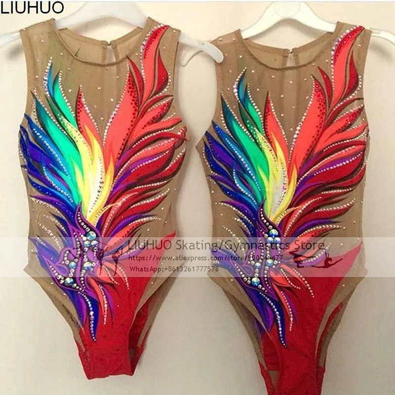 LIUHUO Girls Synchronized Swimming Suits Red Women Performance Wear Rhythmic Gymnastics  Dress Ballet Ice Skating Dance Leotards