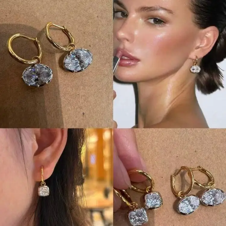 Fresh Elegant Simple Earring Drape High-end Fashion Oval Diamond Pendant Earrings for Women Suitable for Daily Jewelry Gifts