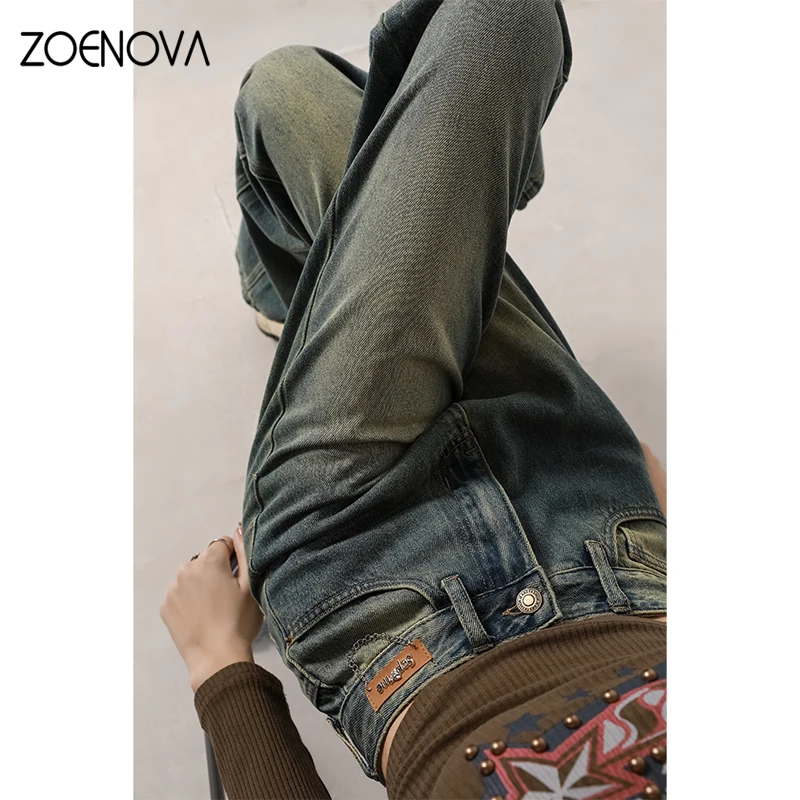 ZOENOVA-pantalones vaqueros de estilo coreano para mujer, pantalón de pierna ancha, recto, informal, fresco, moda urbana, Y2K, Primavera, nuevo