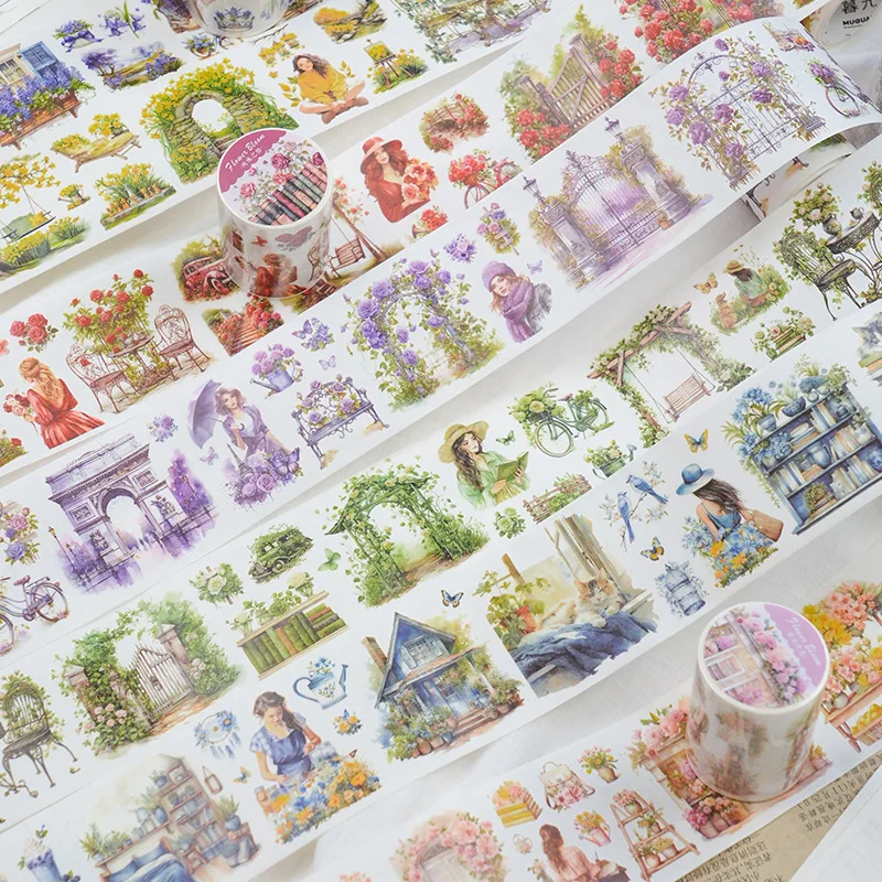 Mr. Paper, 200cm/roll, Girl Flower Themed Stickers DIY Handbag Scrapbook, Phone Case, Diary Decoration Stationery Stickers