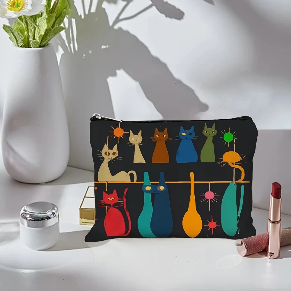 Una borsa per il trucco con motivo faccia di gatto carina: custodia multifunzionale con cerniera, borsa per riporre gioielli, piccola borsa portaoggetti con cerniera da viaggio perfetta