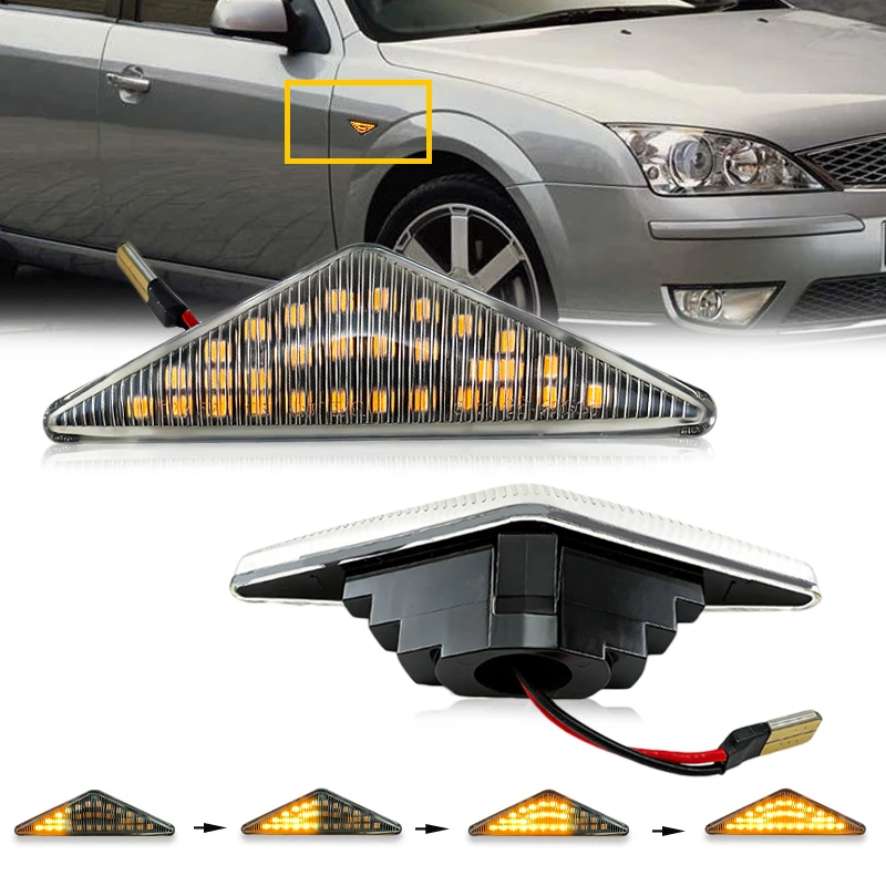 2Pcs LED Dynamic Flashing Turn Signal Light Side Marker Indicator Blinker For Ford Focus MK1 1998-2004 Mondeo MK3 Falcon FG XR6