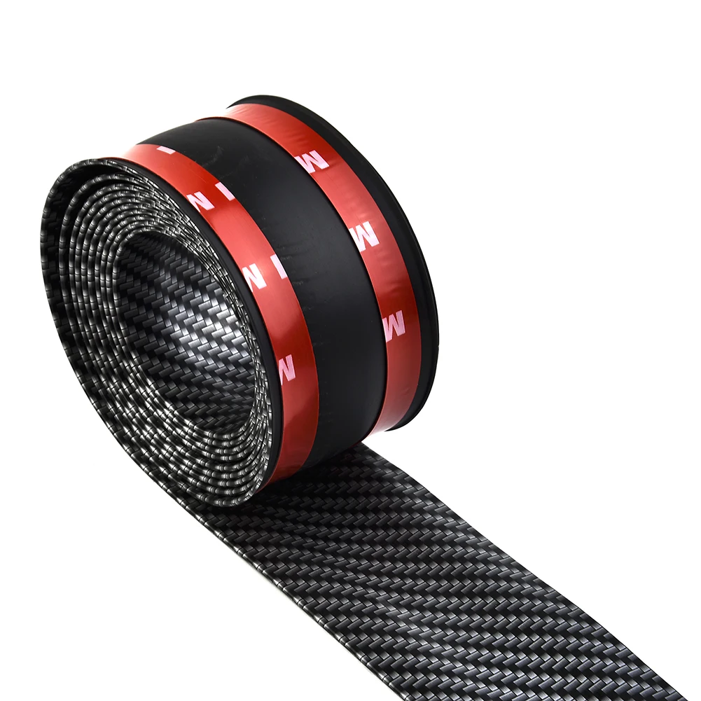 

Black Accessories Sill Protector Carbon Fiber Rubber Bumper Car Parts Replacement 2.5m*5cm Scuff Sticker Panel