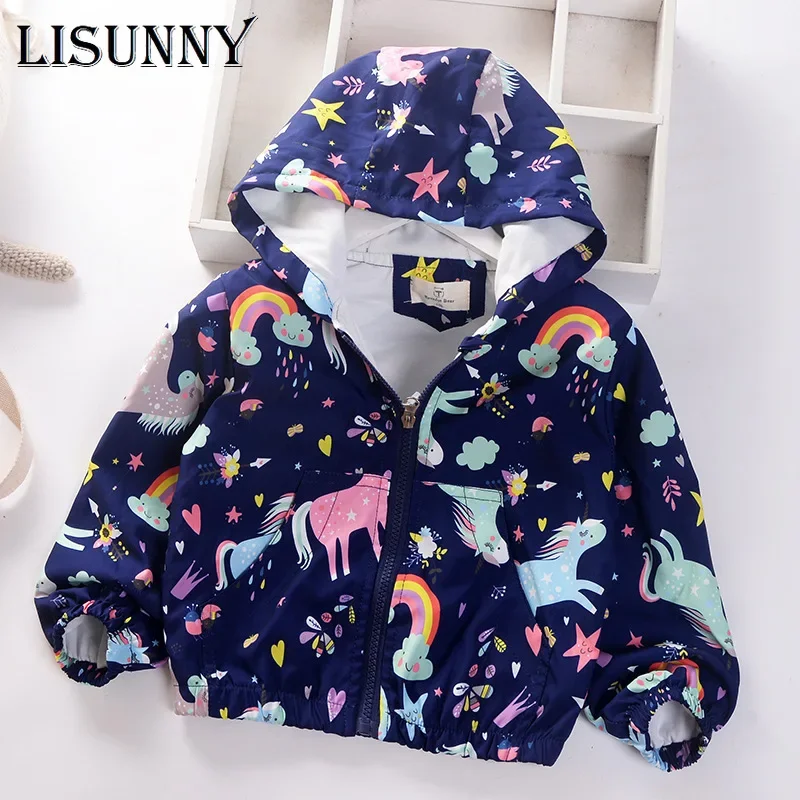 Fall Spring 2024 Cartoon Windbreaker Girls Hooded Stormsuit Children Jacket Cardigan Newborn Kids Coat Baby Outdoor Clothes 2-7y