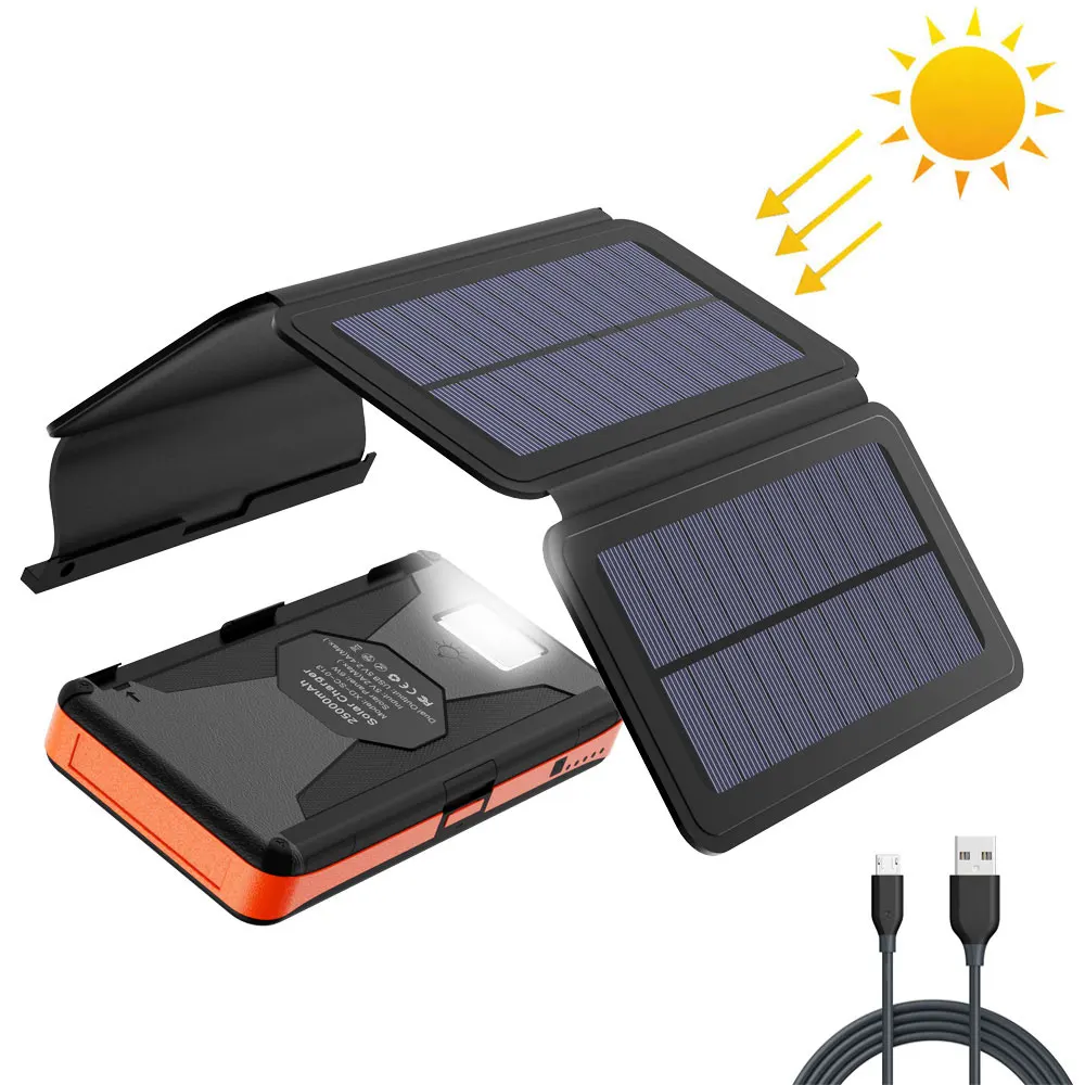 

25000mAh Detachable Solar Panels Solar Power Bank Solar Battery Charger Support Wireless Charging, Dual Input and Dual Output.