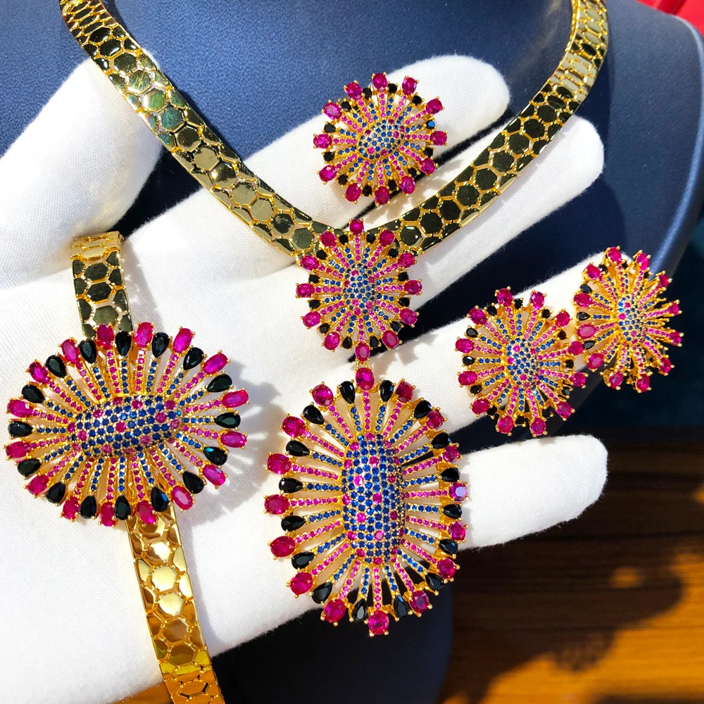 GODKI Famous Brand 4PCS Multicolor Luxury African Jewelry Sets For Women Wedding Party Zircon Crystal Dubai Bridal Jewelry Gift