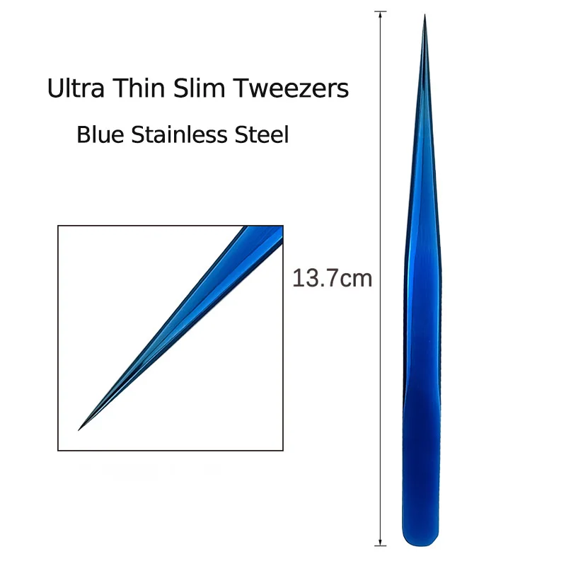 Ultra Thin Slim Tweezers Flying Line Blue Stainless Steel Sharp Hardened Industry Tweezers   Mobile Phone Repair Hand Tools