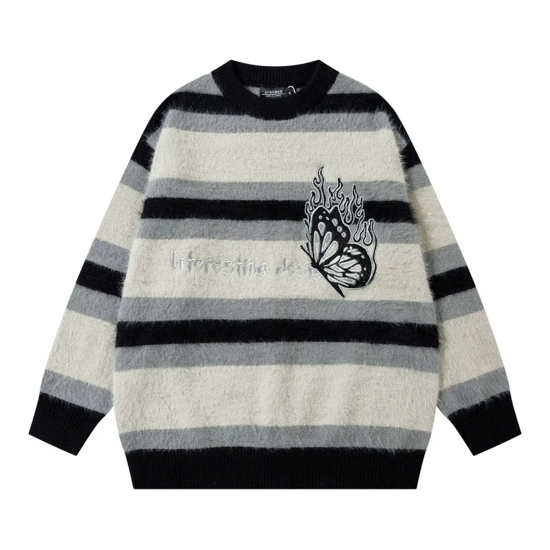 2025 NIEUWE Hip Hop Trui Unisex High Street Vlinder Geborduurde Gebreide Trui Mannen Vrouwen Losse Truien Y2K