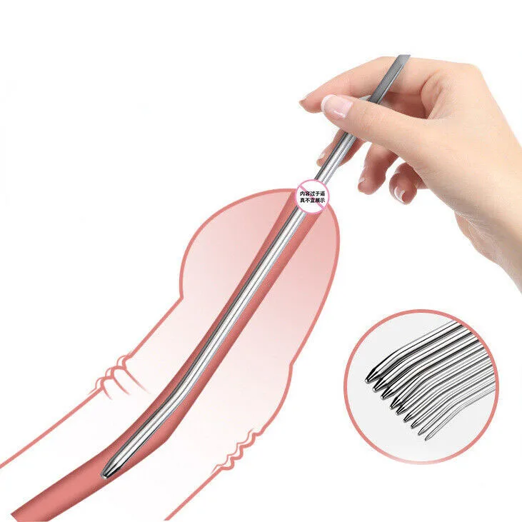 HotX Stainless Steel Curved Urethral Plug Dilator Sounding Penis Plug Male Masturbation Horse Eye Stimulationr Sex Toys