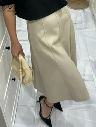 MiuKoMiYa Leather Skirts For Women Midi Luxury High Waist A Line PU Skirt Ladies Office Women's Midi Leather Skirt Spring