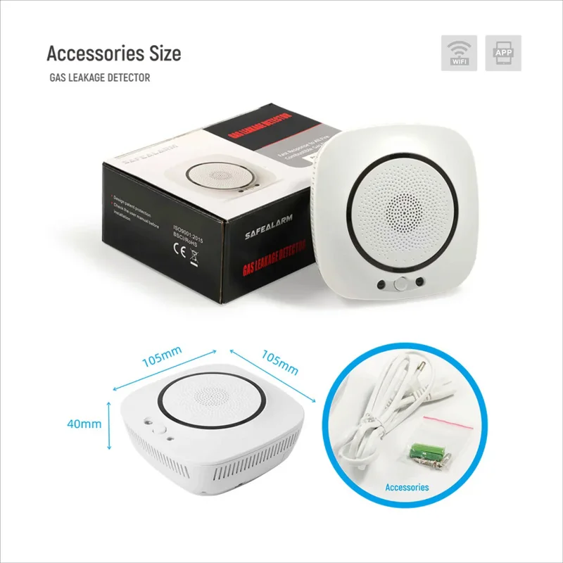 Tuya Smart Life Gas Detector, Cozinha Sem Fio, GLP, Sensor de Vazamento de Gás Natural, Controle Smartlife APP, Trabalhe com Alexa, Assistente do Google