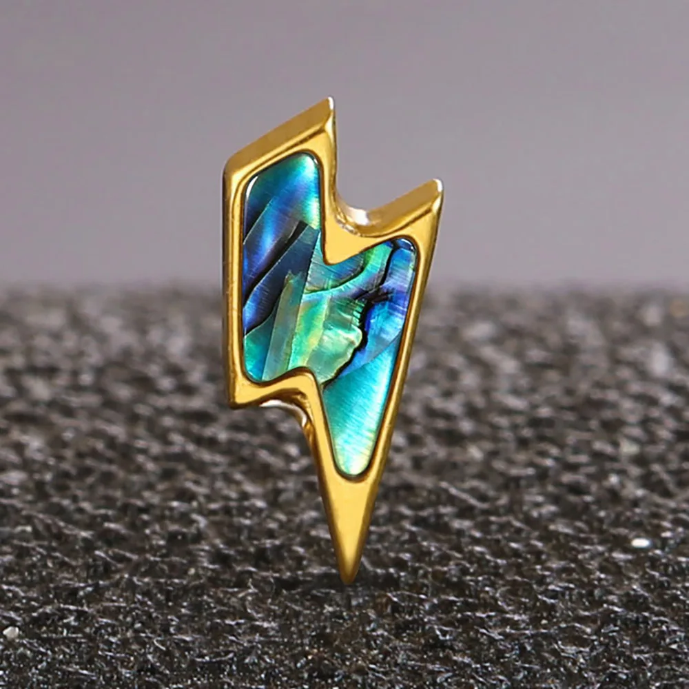 Casvort 1 Stück ASTM F136 Titan Flatback-Ohrring mit buntem Muschel-Flash-Push-Pin, Labret-Stud für Conch, Tragus, Helix, Medusa Piercing – Detail 5