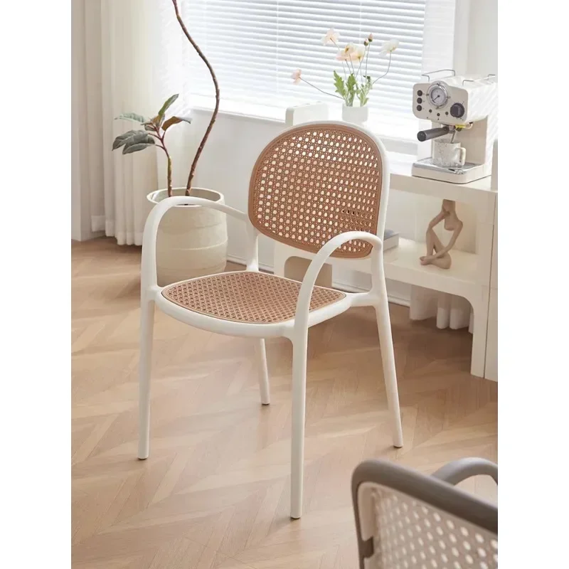 Nordic Rattan Woven Chairs Ins Plastic Stacking Stools Simple Backrest Design Macaron Dining Chair Room Furniture New Arrivals