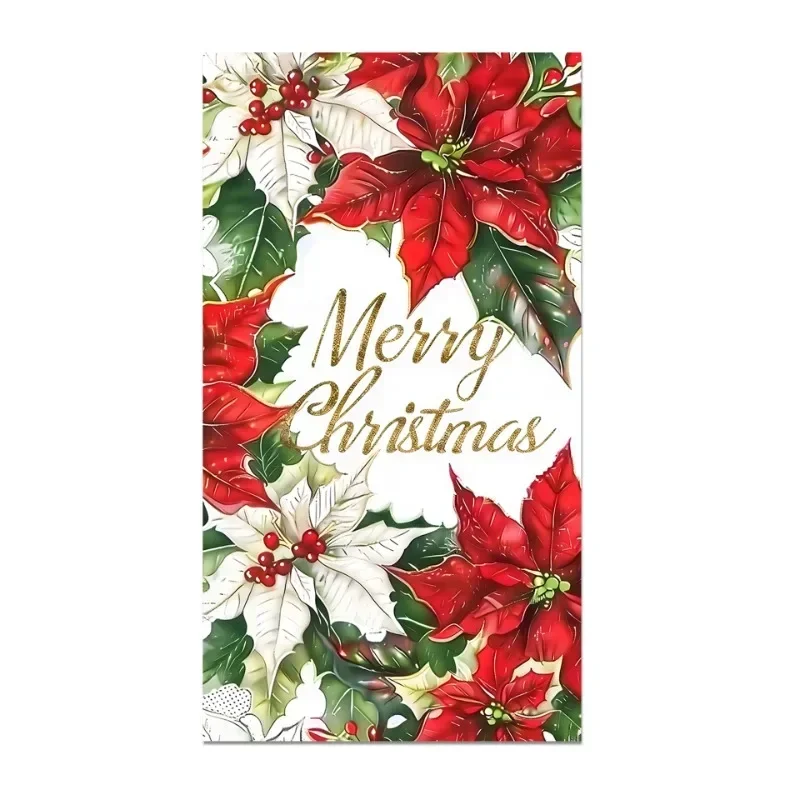 20pcs 34.2*40.6cm 2-Ply Large Size Christmas Rectangle Paper Napkin Christmas Flower Holly Leaf Printed Colourful Paper Placemat