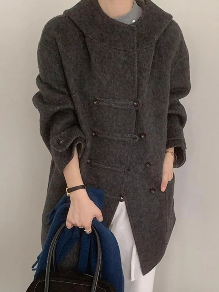 ZMEENNA Damen-Jacke aus Wollmischung im modernen Design, zweireihiger Mantel mit einzigartigen Knotenknöpfen, stilvolle Winter-Oberbekleidung ZM3659