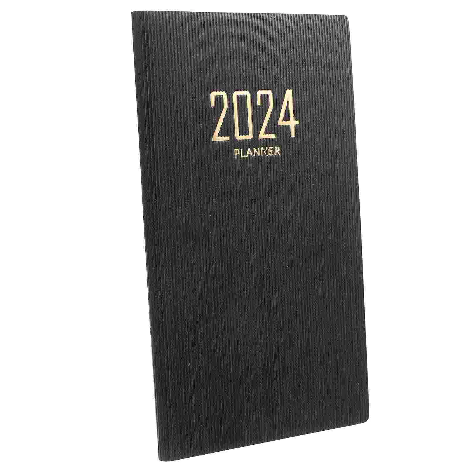 Cuaderno para diario académico 2024, Bloc de notas, planificador portátil, horario en inglés, cuadernos de papel negro