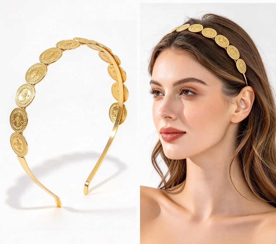 Middle East Gold Coin Hair Accessory Ladies Single Row Moroccan Hair Band Arab Ethnicity Wedding Gold Ornament Women's Hair Clip