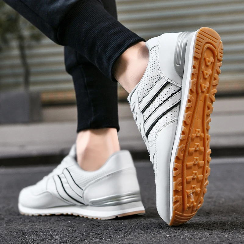 High Quality Men's Vulcanized Sneakers Leather Casual Shoes Breathable Mesh Men Tennis Shoes Male Flat Shoe Zapatillas Hombre image 2