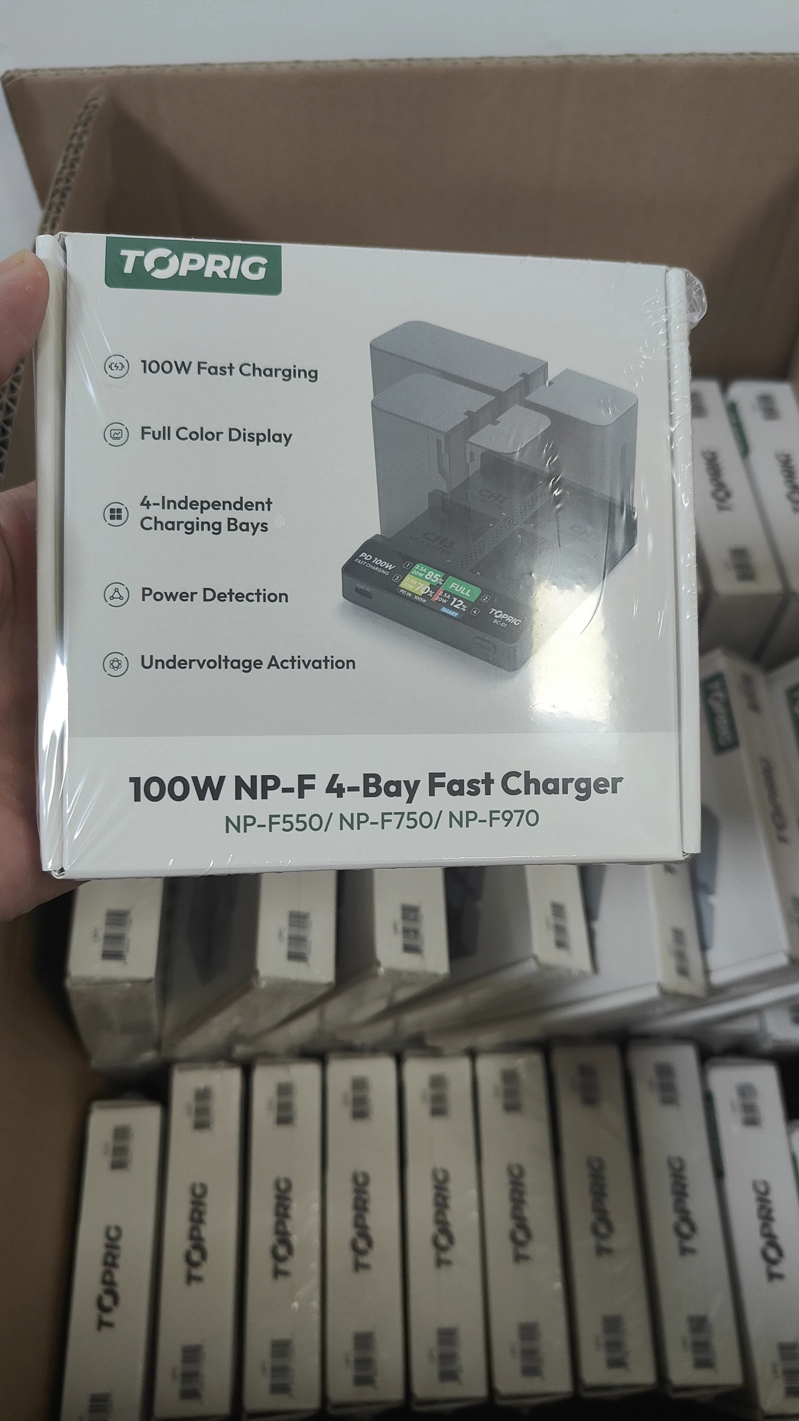 Toprig 4CH PD 100W Battery Charger NP-F Series Battery Adapter for Sony Fast Charging with Remaining Power Display