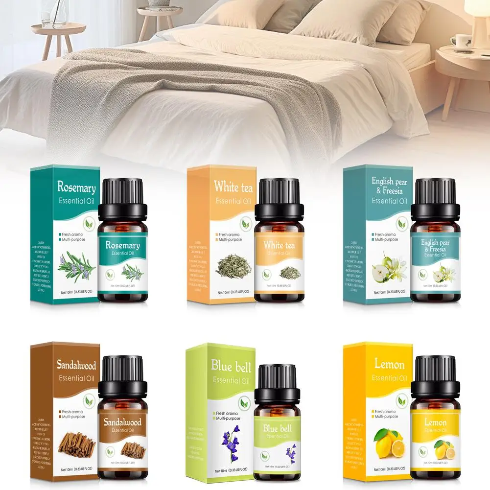 6 Flavors 10ml Essential Oils For Aroma Diffuser AirHumidifier Home Water-soluble Lavender Rose Eucalyptus White Peach Oolo H5Q3