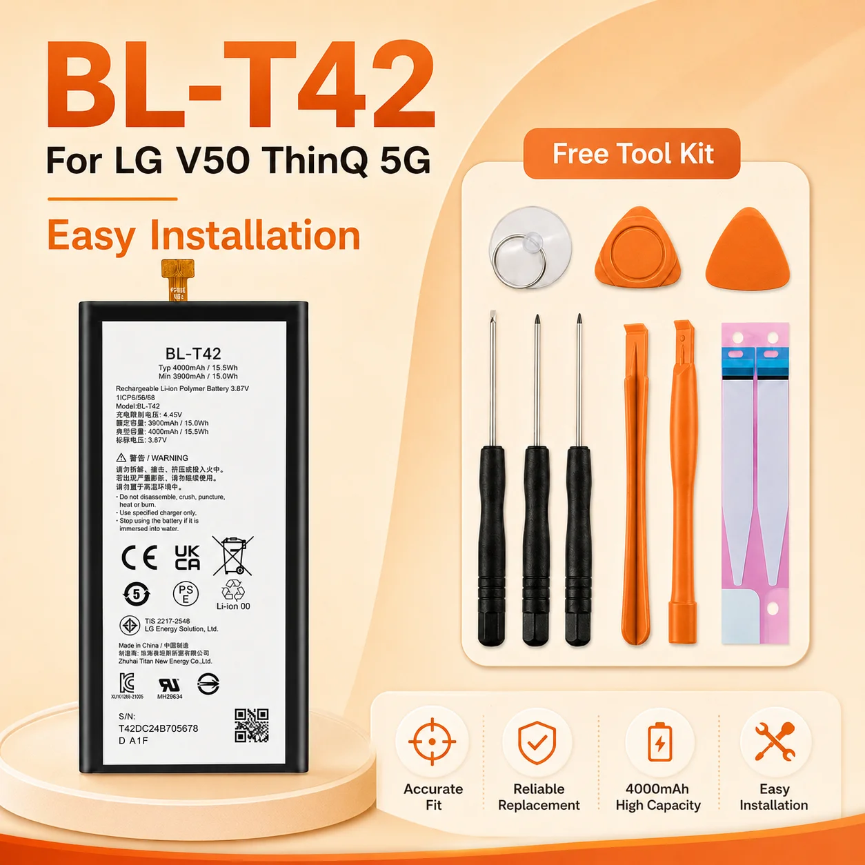 High Quality Premium Replacement Battery BL-T42 For LG V50 ThinQ 5G LM-V500 V500N V500EM V500XM Mobile Phone Repair Battery