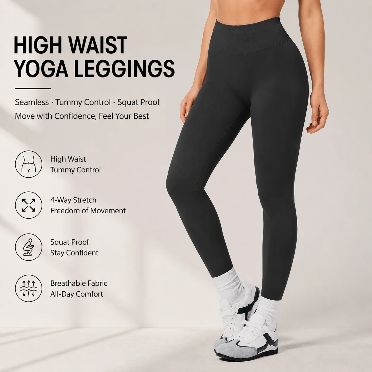 Women's High Waist Seamless Yoga Leggings with Ribbed Waistband Tummy Control Compression Workout Pants Squat Proof Gym Tights