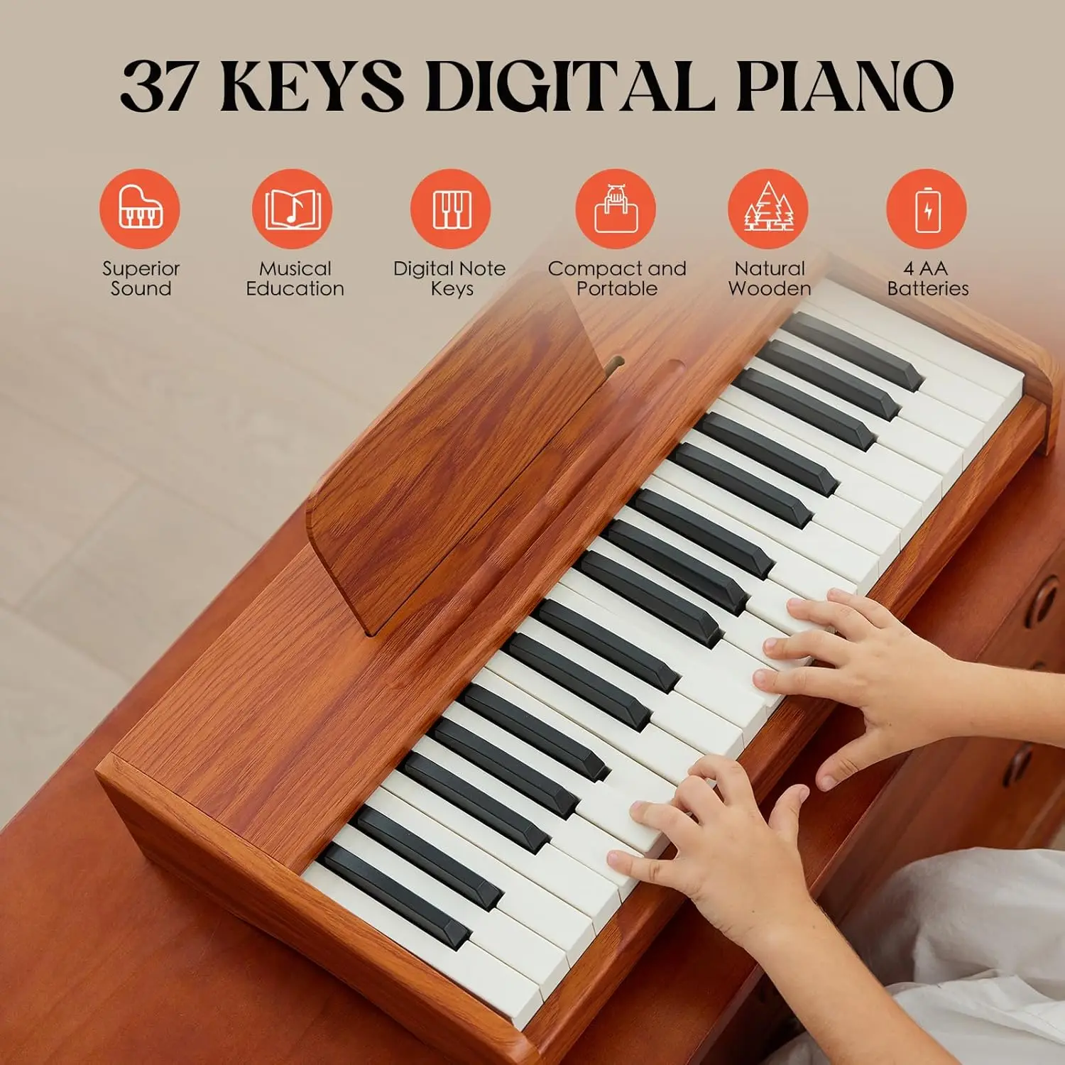 37 Keys Digital Piano for children, Toddler Music Educational Instrument Toy Wood Piano for 3+ Girls and Boys