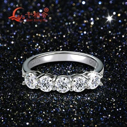 1.5ct 4mm round five stones D vvs white moissanite Half Eternity Band ring 925 Sterling Silver Jewelry Engagement women gift