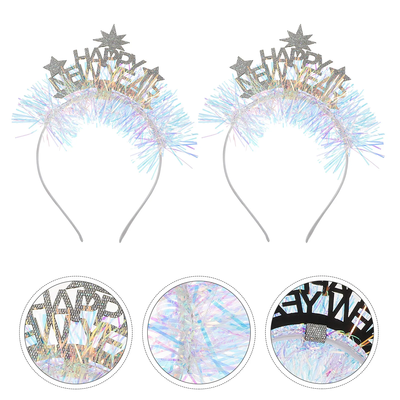 

2Pcs Festive New Year Hairbands Party Headwear Decorative Hair Hoops Comfortable Holiday Hair Accessory for Christmas Spring