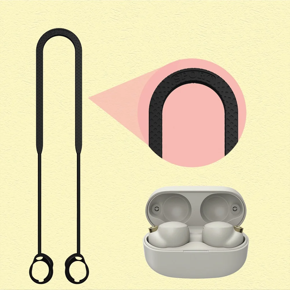 Untuk Sony WF-1000Xm4 kabel tali leher Headphone, kabel penyangga kabel Headphone silikon antihilang Olahraga (hitam)