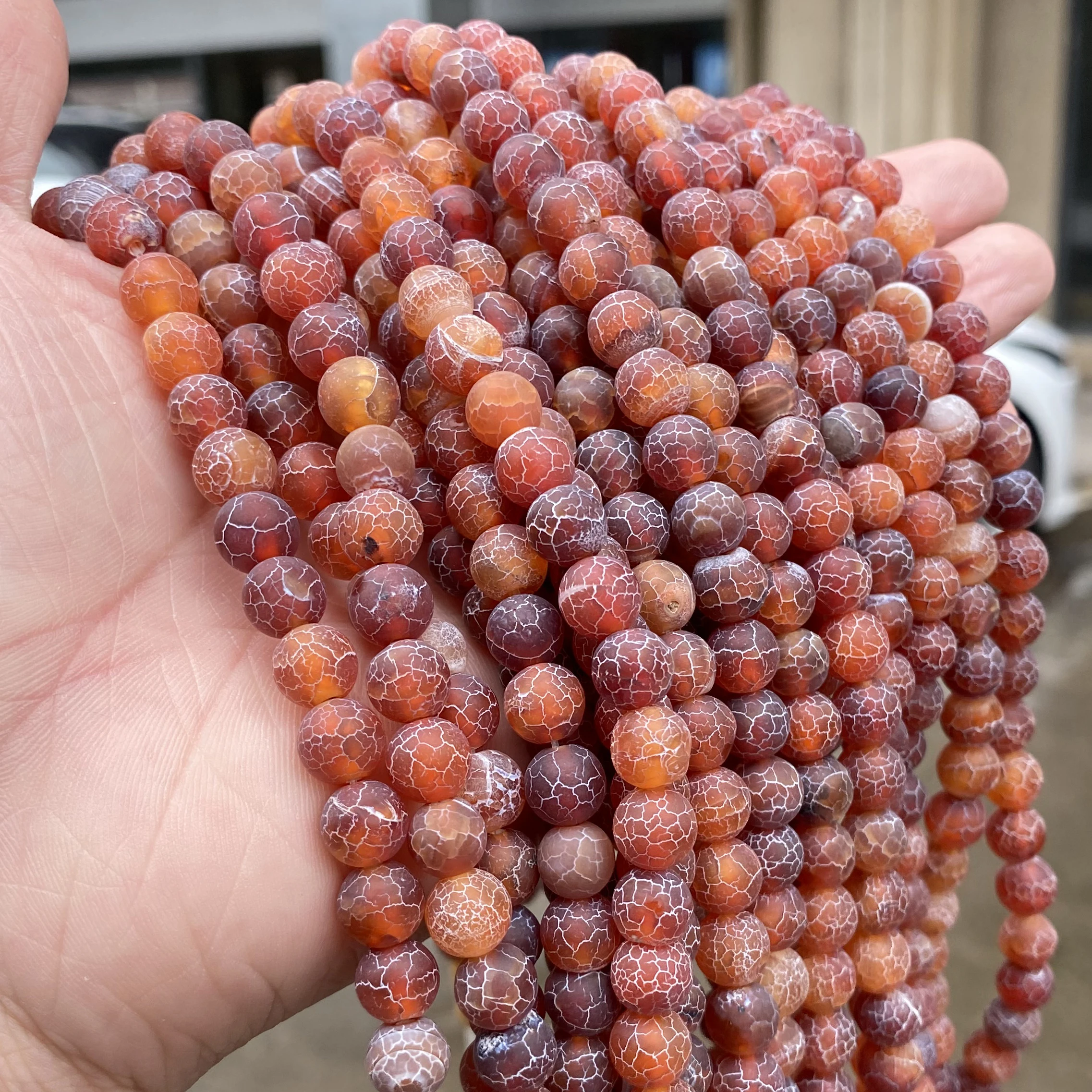 4 6 8 10mm Natural Red Weather Cracked Agates Stone Beads Round Loose Spacer Beads For Jewelry Making DIY Bracelet Necklace