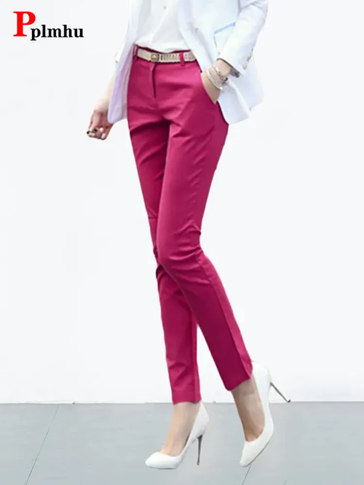 Pantalon crayon Slim pour femmes, taille haute, longueur cheville, coréen, élégant, Ol, élastique, surdimensionné, 82kg, Spodnie, printemps automne