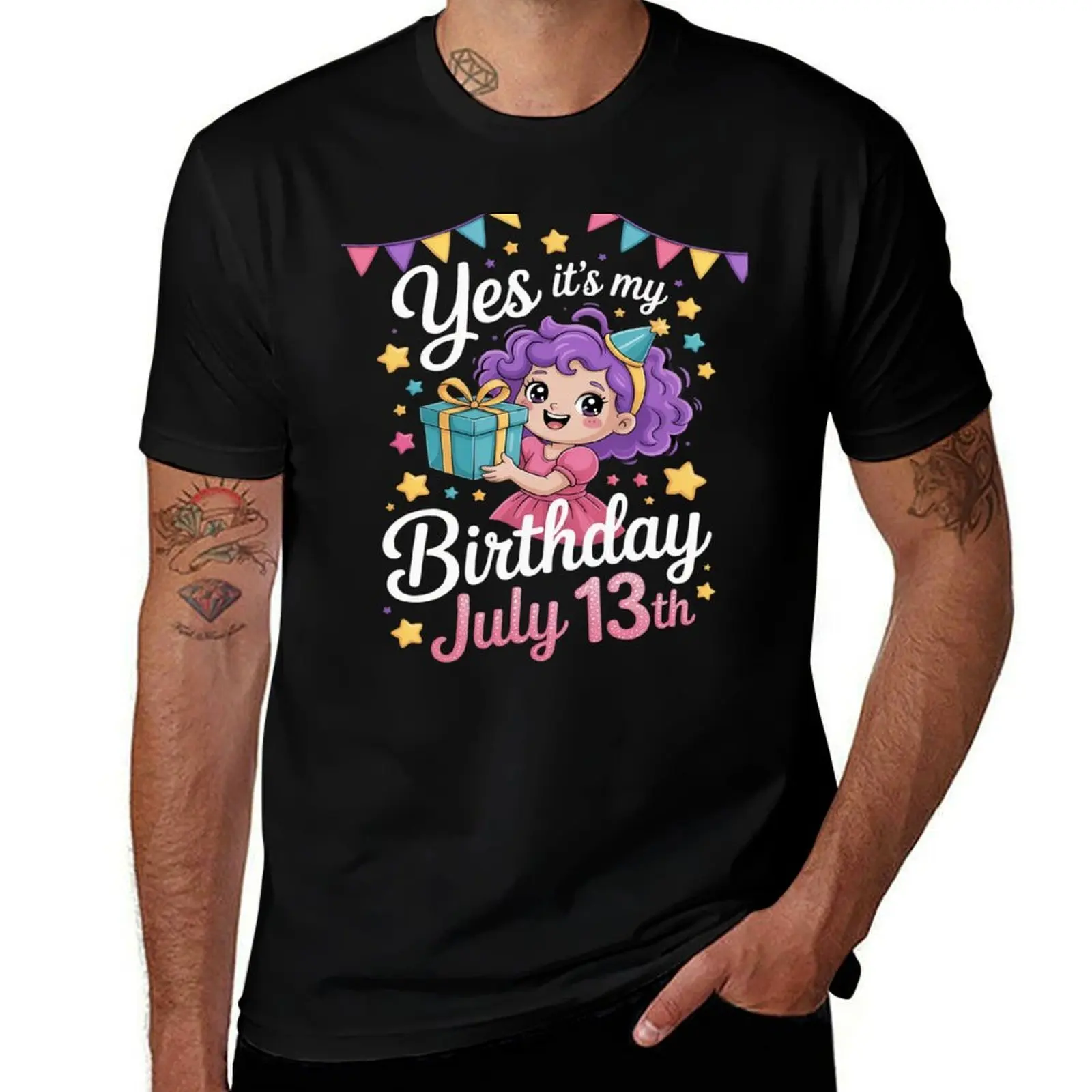 

Cute Girl Flower Cake Present Yes It's My Birthday July 13th T-Shirt anime t shirts oversizeds cotton t shirt men