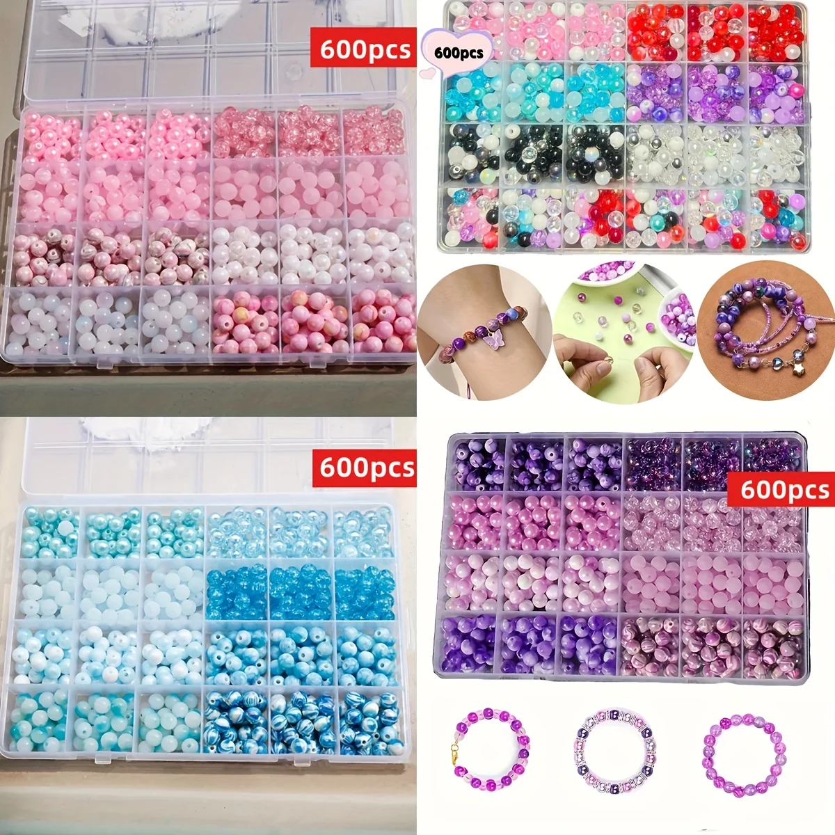 600pcs/Set, Bead Set Box, Frosted Round Beads, AB Round Beads, UV Round Beads, Mixed in Various Styles, DIY Production Products