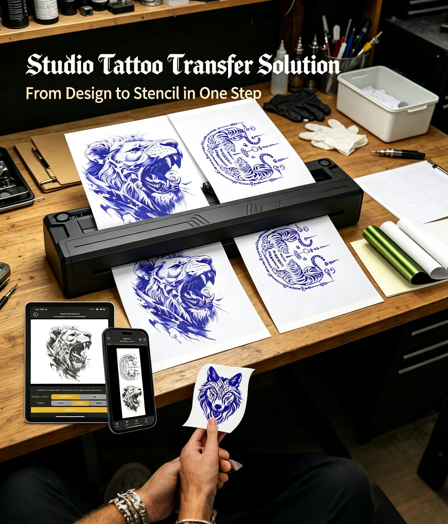 NARKASY Tattoo Printer Bluetooth Tattoo Stencil Thermal Transfer Machine with 10 Transfer Paper Compatible with Smartphone & PC