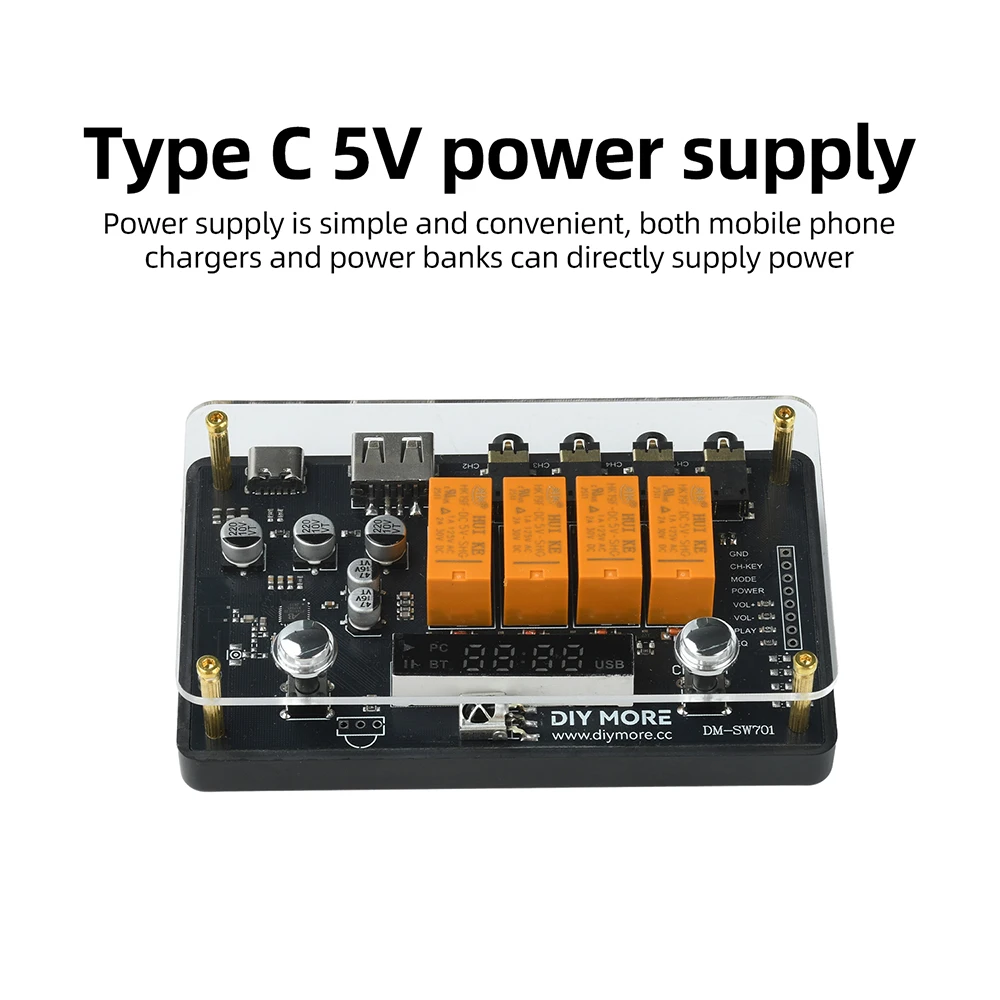Dc 5V Aux 3.5mm With Bluetooth Playback Audio Switcher 4-In 1-Out Multi-Channel Audio Input Type-C