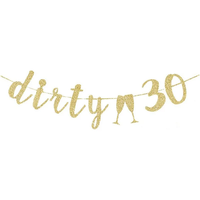 Dirty Thirty Banner, Men Women 30th Birthday Party Sign,Gold Glitter Anniversary Party Decorations