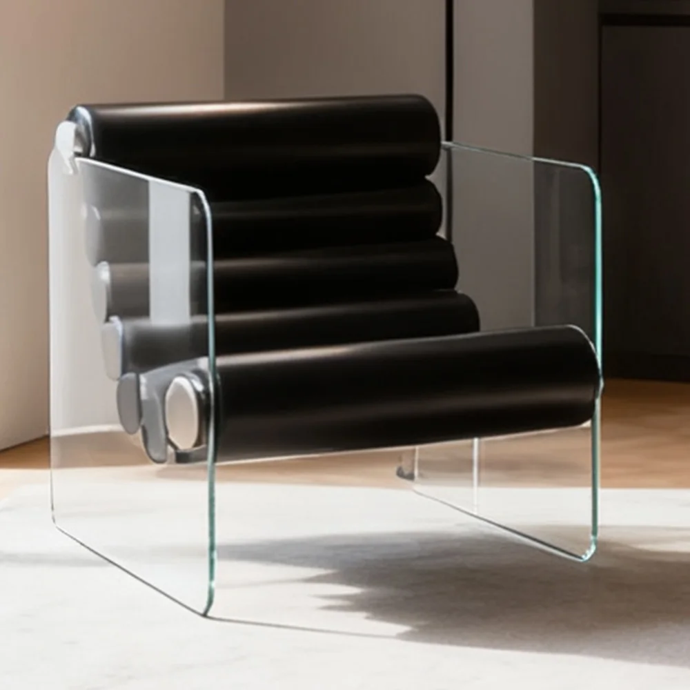 

tyLuxury Italian Designer Modern Acrylic Transparent Leather Lounge Chair Accent Armchair for Home Living Room Bedroom@
