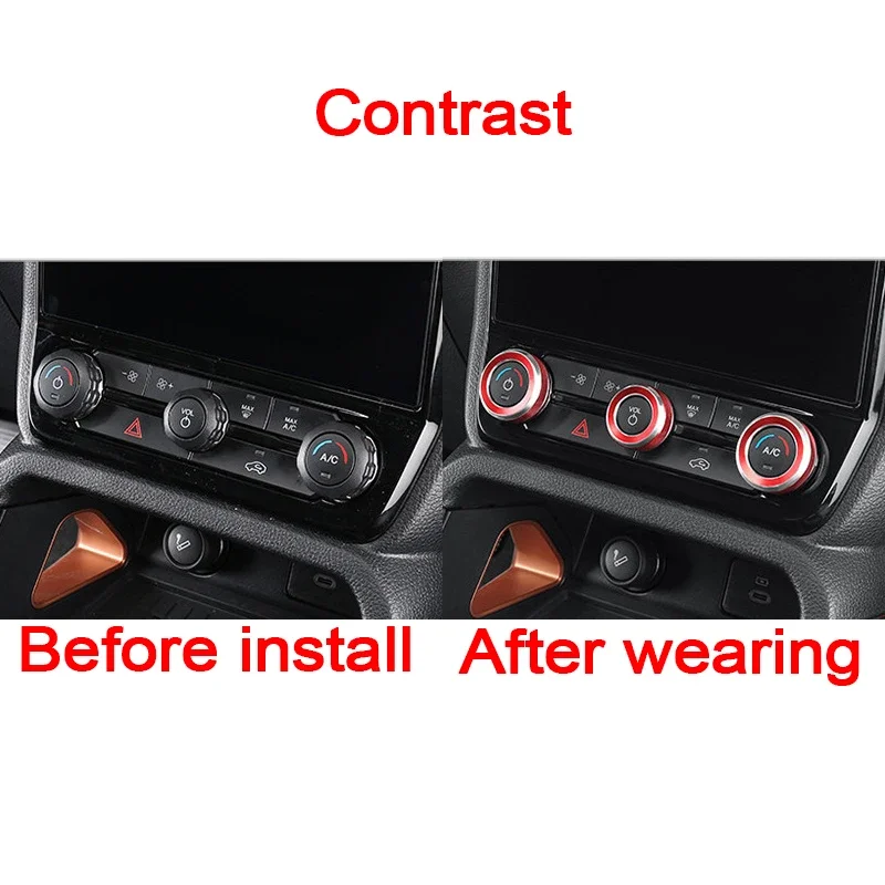 3pcs Car Dashboard A/C Volume Adjust Knob Decoration Ring For Ford Ranger 2023-2025 Interior Accessories Trim Cover