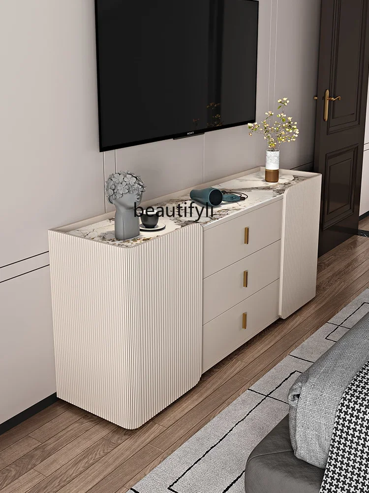 Light Luxury Stone Plate TV Bench for Bedroom Dresser Integrated Retractable Corner Makeup Table Storage