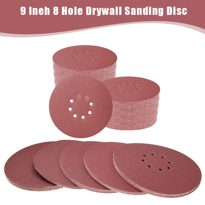 For Grinder Random Orbital Sander Paper 20 Pcs 9 Inch 8 Hole 225mm Hook and Loop Sanding Disc 40-2000 Grit Flocking Sandpaper
