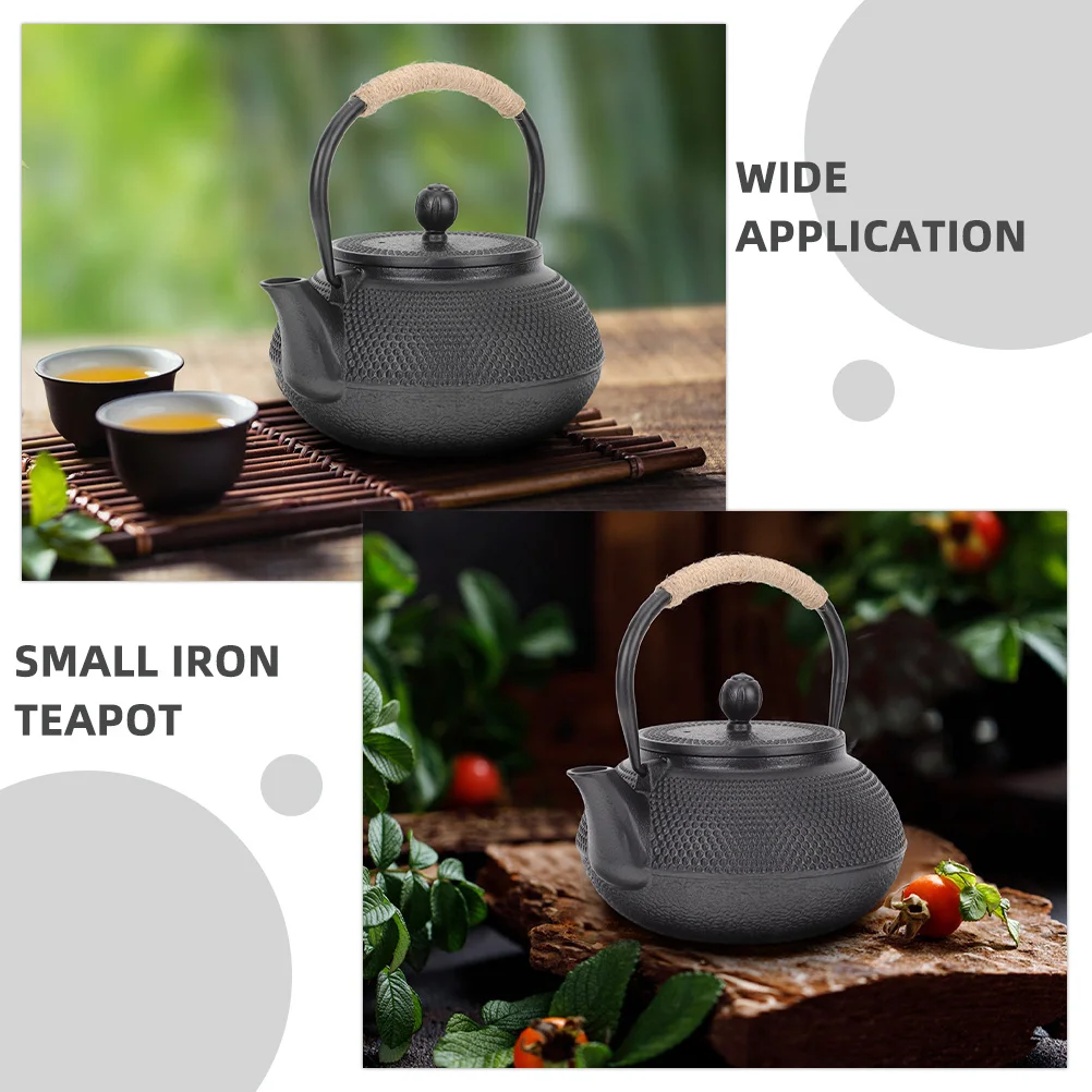 

Small Cast Iron Teapot Portable Vintage Stovetop Heat Resistant Kitchen Kettle Travel Tea Pot for Home Office Tearoom