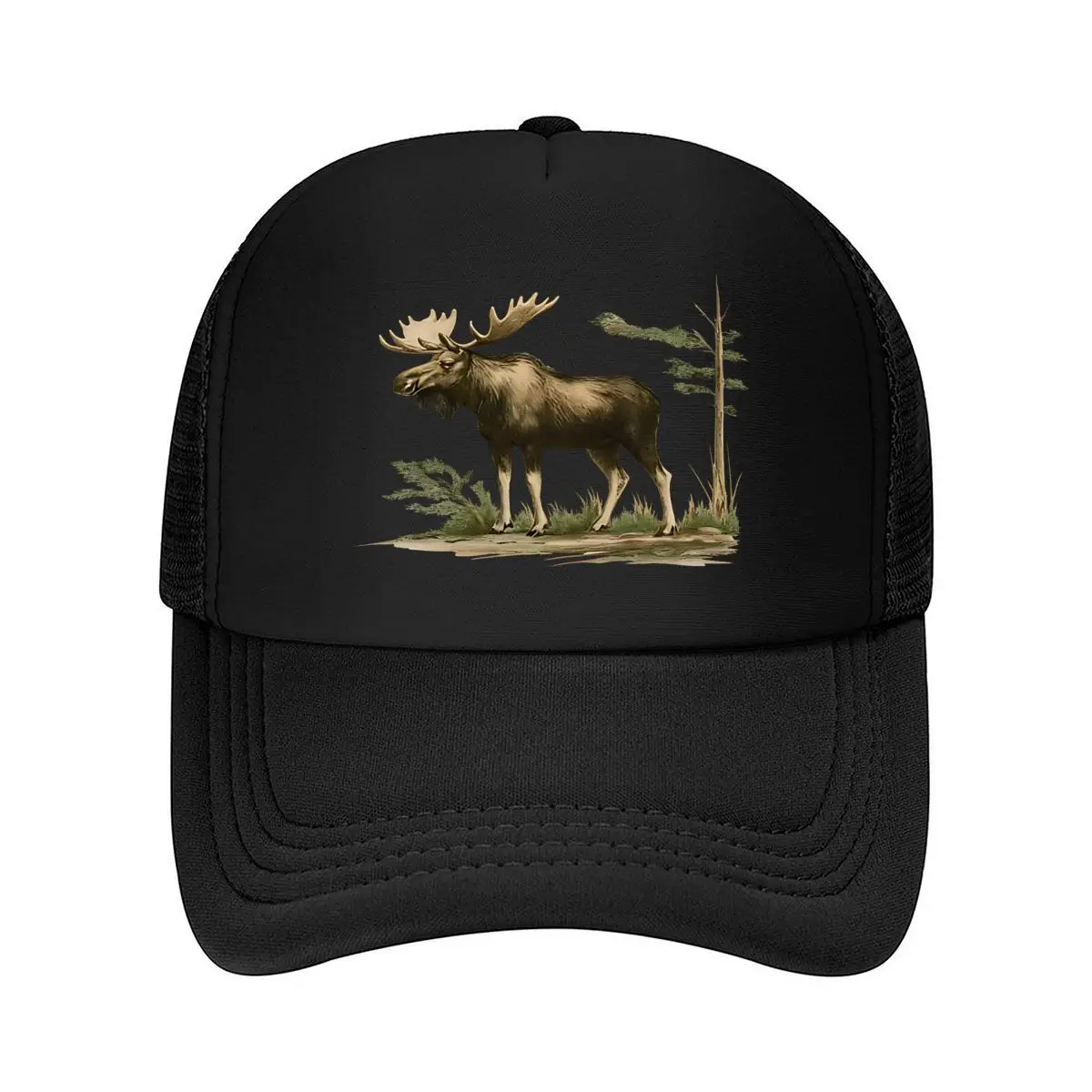 Moose & Forest Print - Lightweight All-Season Outdoor Hat with Golden-Toned Moose & Antlers Design,  2026 Mesh Baseball Cap