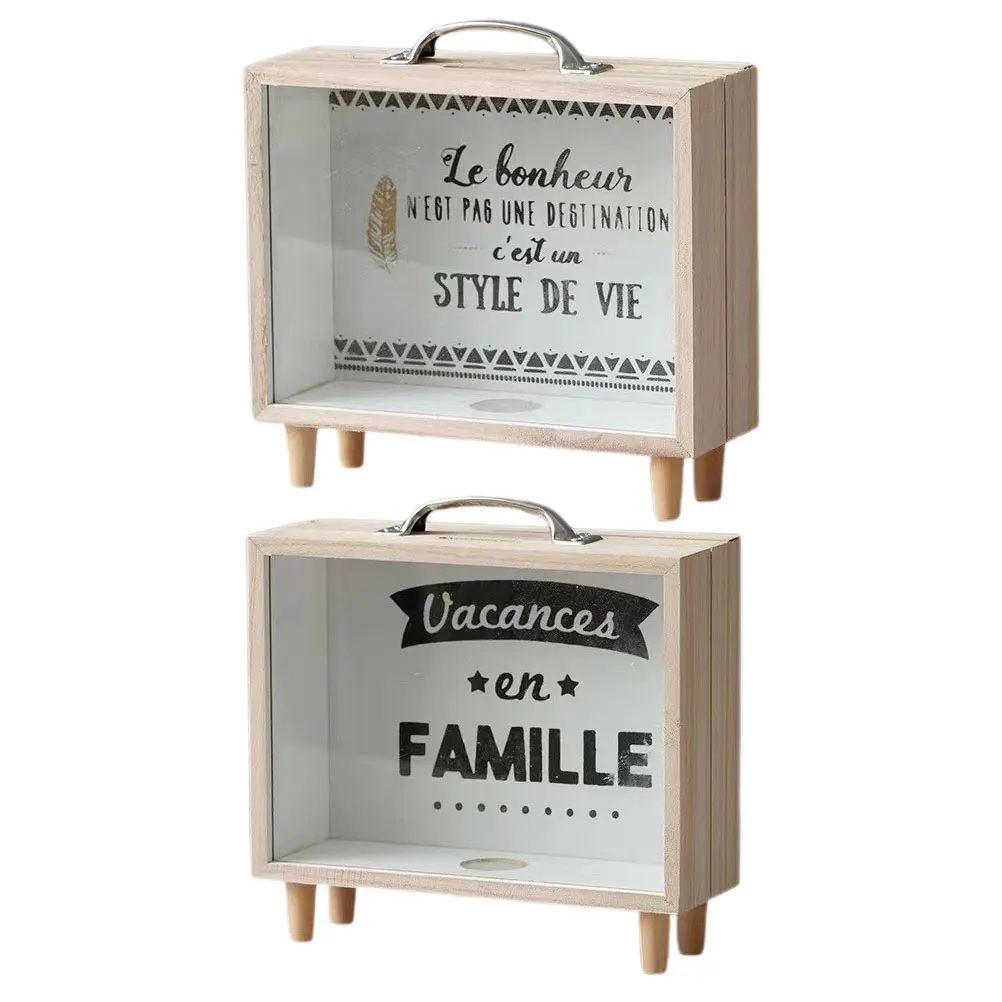 2 szt. Drewniana skarbonka z przezroczystym okienkiem, uniwersalna skarbonka dla dzieci i dorosłych, pojemnik na monety do domu, biura, gabinetu, wytrzymała