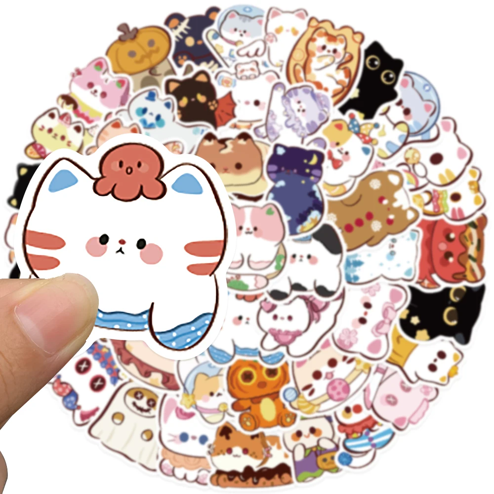 50pcs Dazzling Eyes Cat Sticker Cartoon Cute Decal For Fridge Closet Wallet Backpack Guitar Skateboard Laptop Decoration Sticker